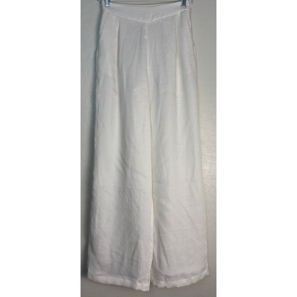 OGL Move White Euro Linen Blend Wide Leg Pleated Trousers High Waist S NWT 2613